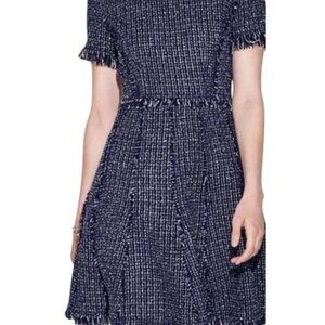 Navy and white tweed dress with a tiny sparkle, fringe.